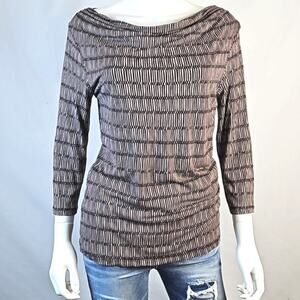 Boden Black & Taupe Geometric Print Cowl Neck 3/4 Sleeve Pullover Top Size 10